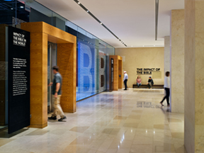 Entrance to Bible in the World exhibit on the second floor of Museum of the Bible.