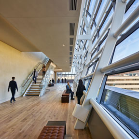 Glass galley views from the fifth floor of Museum of the Bible.