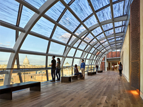 Glass galley views of Washington, D.C. from the sixth floor of Museum of the Bible.